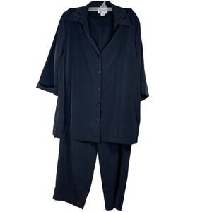 Maggie Sweet Black 2 Piece Set Embroidered Tunic & Pants Plus Size 1X Tall goth